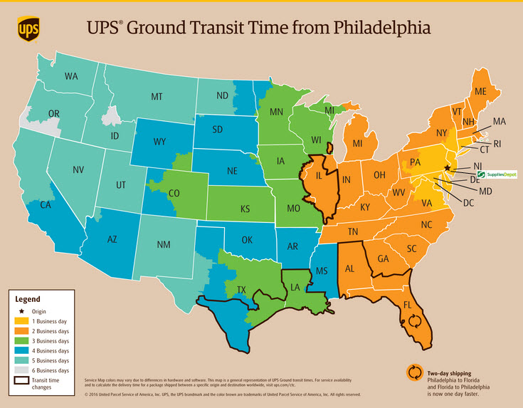 NoritzParts.com UPS shipping map