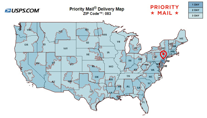 NoritzParts.com USPS shipping map